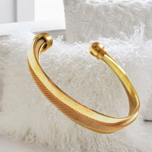 HOB, Asymmetric Mesh Bracelet, Stainless Steel, 18K Gold Overlay, Cuff  … - Picture 5 of 6